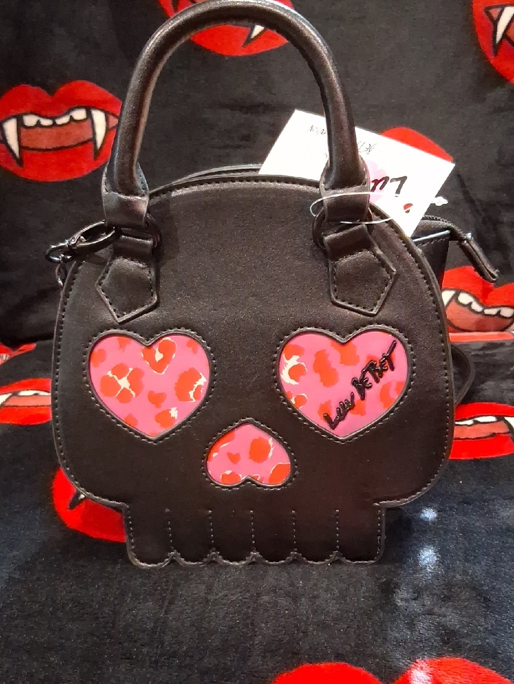 Skull Heart Accent Mini Satchel - Black with Pink Accents